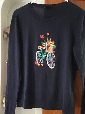 Talbots Navy Women's Bicycle Embroidered Sweater